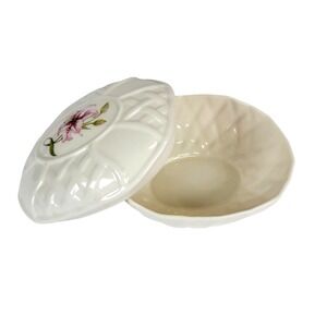 Vintage Belleek Country Trellis Covered Dish Trinket Jewelry Gift Box Ireland